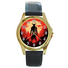 Demon Halloween Round Gold Metal Watch