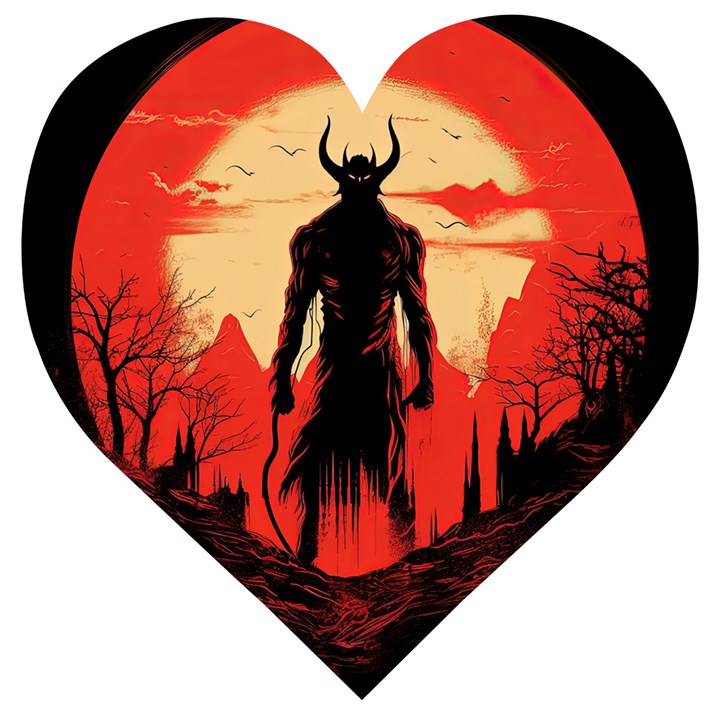 Demon Halloween Wooden Puzzle Heart