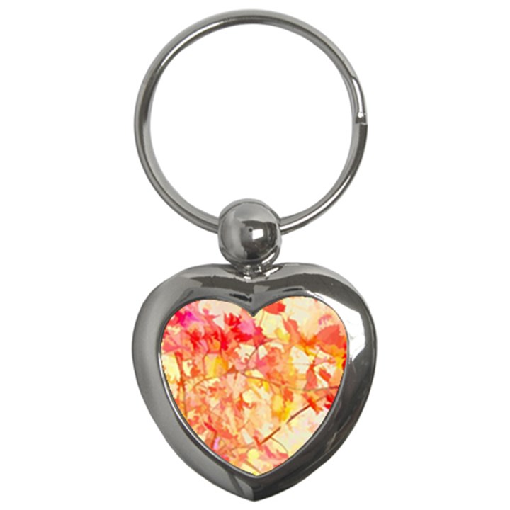 Monotype Art Pattern Leaves Colored Autumn Key Chain (Heart)