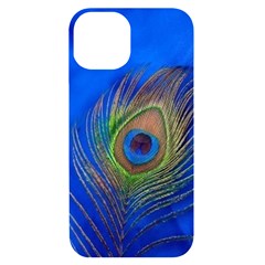 Blue Peacock Feather Iphone 14 Black Uv Print Case by Amaryn4rt