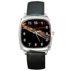 Highway Night Lighthouse Car Fast Square Metal Watch by Amaryn4rt