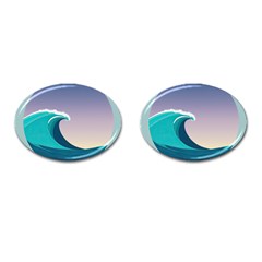 Tsunami Tidal Wave Wave Minimalist Ocean Sea 4 Cufflinks (oval) by Wegoenart