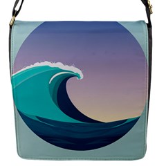 Tsunami Tidal Wave Wave Minimalist Ocean Sea 4 Flap Closure Messenger Bag (S)