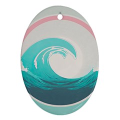 Tidal Wave Ocean Sea Tsunami Wave Minimalist Oval Ornament (two Sides) by Wegoenart