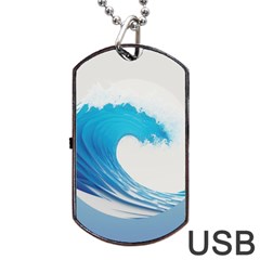 Wave Tsunami Tidal Wave Ocean Sea Water Dog Tag Usb Flash (one Side) by Wegoenart