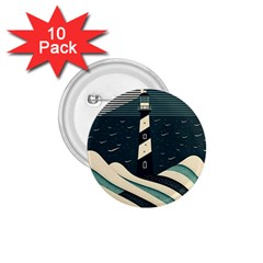 Lighthouse Abstract Ocean Sea Waves Water Blue 1 75  Buttons (10 Pack) by Wegoenart