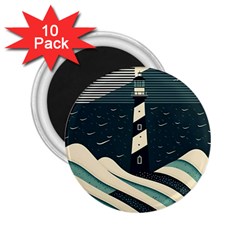 Lighthouse Abstract Ocean Sea Waves Water Blue 2.25  Magnets (10 pack) 