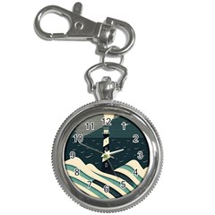 Lighthouse Abstract Ocean Sea Waves Water Blue Key Chain Watches