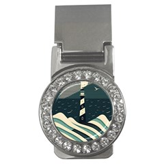 Lighthouse Abstract Ocean Sea Waves Water Blue Money Clips (CZ) 