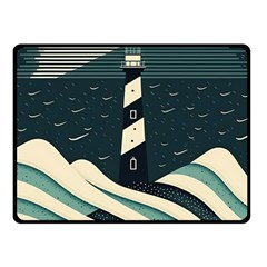 Lighthouse Abstract Ocean Sea Waves Water Blue Fleece Blanket (small) by Wegoenart