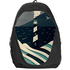 Lighthouse Abstract Ocean Sea Waves Water Blue Backpack Bag