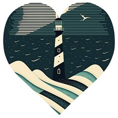 Lighthouse Abstract Ocean Sea Waves Water Blue Wooden Puzzle Heart