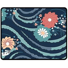 Waves Flowers Pattern Water Floral Minimalist Two Sides Fleece Blanket (medium) by Wegoenart