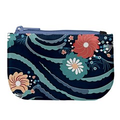 Waves Flowers Pattern Water Floral Minimalist Large Coin Purse by Wegoenart