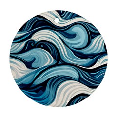 Pattern Ocean Waves Arctic Ocean Blue Nature Sea Round Ornament (two Sides) by Wegoenart