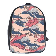 Waves Ocean Sea Water Pattern Rough Seas School Bag (Large)