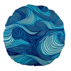 Ocean Waves Sea Abstract Pattern Water Blue Large 18  Premium Flano Round Cushions by Wegoenart