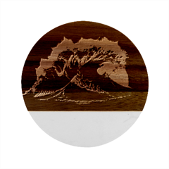 Tsunami Waves Ocean Sea Water Rough Seas Nature Marble Wood Coaster (round) by Wegoenart