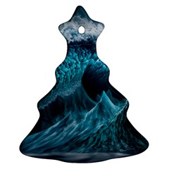 Tsunami Waves Ocean Sea Water Rough Seas Blue Christmas Tree Ornament (two Sides) by Wegoenart
