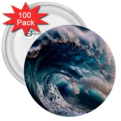 Tsunami Waves Ocean Sea Water Rough Seas 3  Buttons (100 Pack)  by Wegoenart