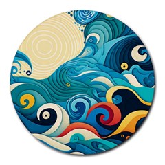 Waves Ocean Sea Abstract Whimsical Abstract Art 5 Round Mousepad