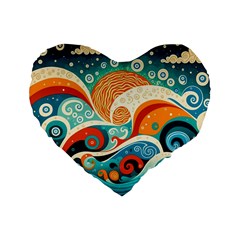 Waves Ocean Sea Abstract Whimsical Abstract Art 4 Standard 16  Premium Heart Shape Cushions by Wegoenart