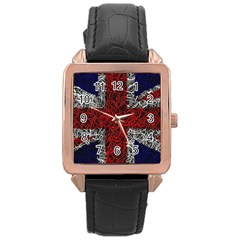 Union Jack Flag Uk Patriotic Rose Gold Leather Watch  by Celenk