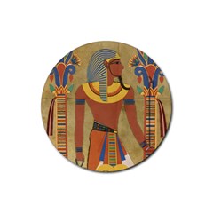 Egyptian Tutunkhamun Pharaoh Design Rubber Coaster (round) by Celenk