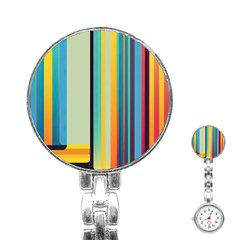 Colorful Rainbow Striped Pattern Stripes Background Stainless Steel Nurses Watch
