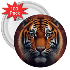 Tiger Animal Feline Predator Portrait Carnivorous 3  Buttons (100 Pack)  by Uceng