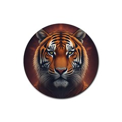 Tiger Animal Feline Predator Portrait Carnivorous Rubber Round Coaster (4 Pack)