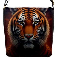 Tiger Animal Feline Predator Portrait Carnivorous Flap Closure Messenger Bag (s)