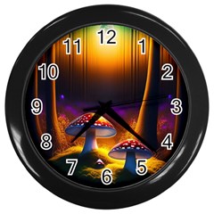 Ai Generated Mushrooms Wallpaper Wall Clock (black) by Uceng