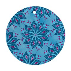 Flower Template Mandala Nature Blue Sketch Drawing Ornament (round) by Uceng