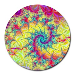 Fractal Spiral Abstract Background Vortex Yellow Round Mousepad by Uceng