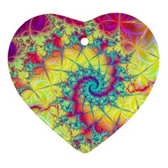 Fractal Spiral Abstract Background Vortex Yellow Heart Ornament (two Sides)