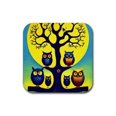 Owl Animal Cartoon Drawing Tree Nature Landscape Rubber Coaster (square) by Uceng