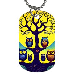 Owl Animal Cartoon Drawing Tree Nature Landscape Dog Tag (Two Sides)