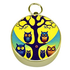 Owl Animal Cartoon Drawing Tree Nature Landscape Gold Compasses