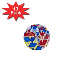 City Houses Cute Drawing Landscape Village 1  Mini Buttons (10 Pack)  by Uceng