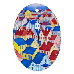 City Houses Cute Drawing Landscape Village Oval Ornament (two Sides) by Uceng