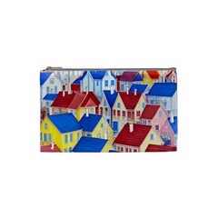 City Houses Cute Drawing Landscape Village Cosmetic Bag (small) by Uceng