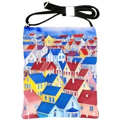 City Houses Cute Drawing Landscape Village Shoulder Sling Bag by Uceng