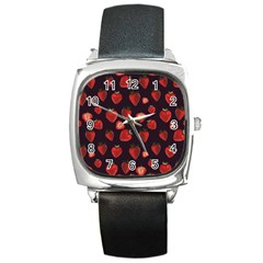 Watercolor Strawberry Square Metal Watch by SychEva