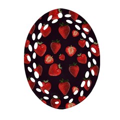 Watercolor Strawberry Oval Filigree Ornament (two Sides) by SychEva