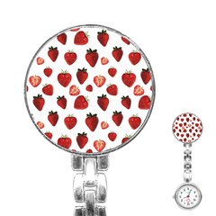 Strawberry Watercolor Stainless Steel Nurses Watch by SychEva