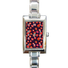 Strawberry On Black Rectangle Italian Charm Watch by SychEva