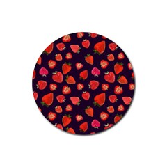 Strawberry On Black Rubber Coaster (round) by SychEva