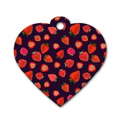 Strawberry On Black Dog Tag Heart (two Sides) by SychEva