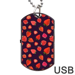 Strawberry On Black Dog Tag Usb Flash (two Sides) by SychEva